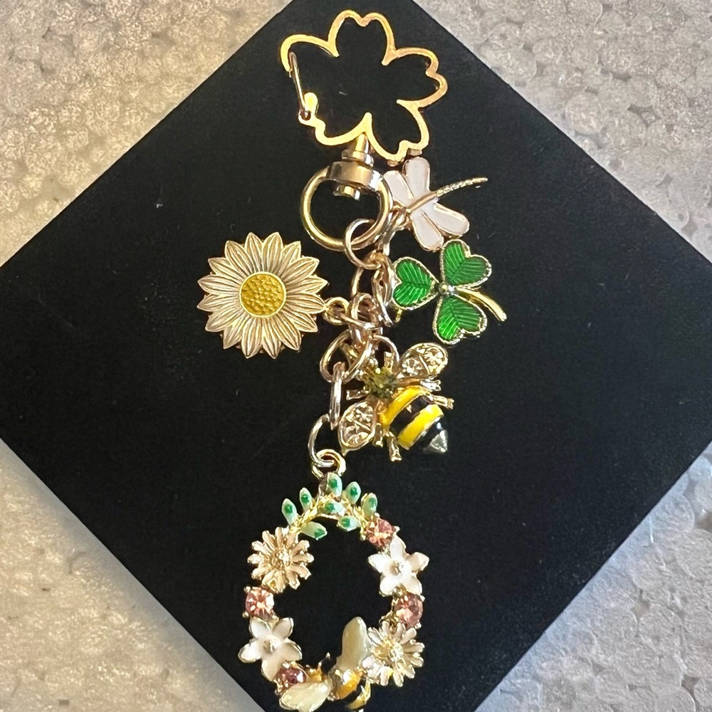 Floral Bee and Shamrock Bag Charm